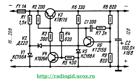 Стабилизатор напряжения 12 схема
